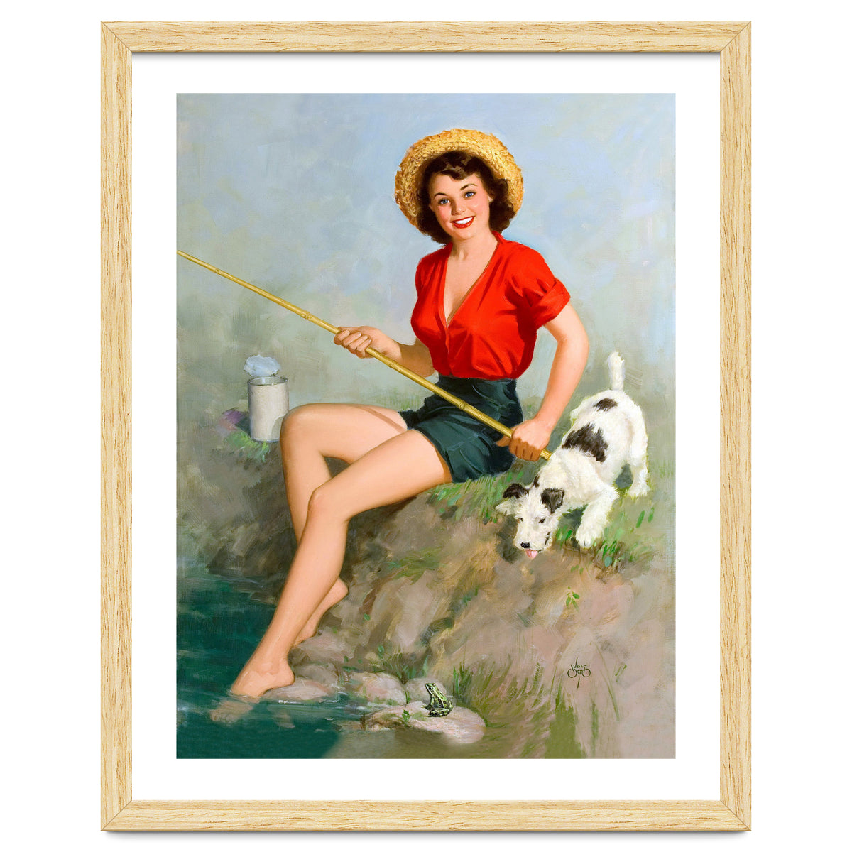 Pinup Girl Fishing With Her Dog