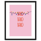 HO HO HO Christmas Lights Art, Pink Holiday Illustration, Modern Festive Quote thumbnail