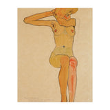 Seated female nude with raised right arm,1910 Gouache,. (Print Only) thumbnail