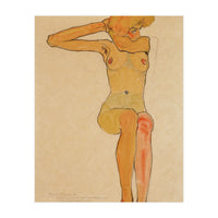 Seated female nude with raised right arm,1910 Gouache,. (Print Only)