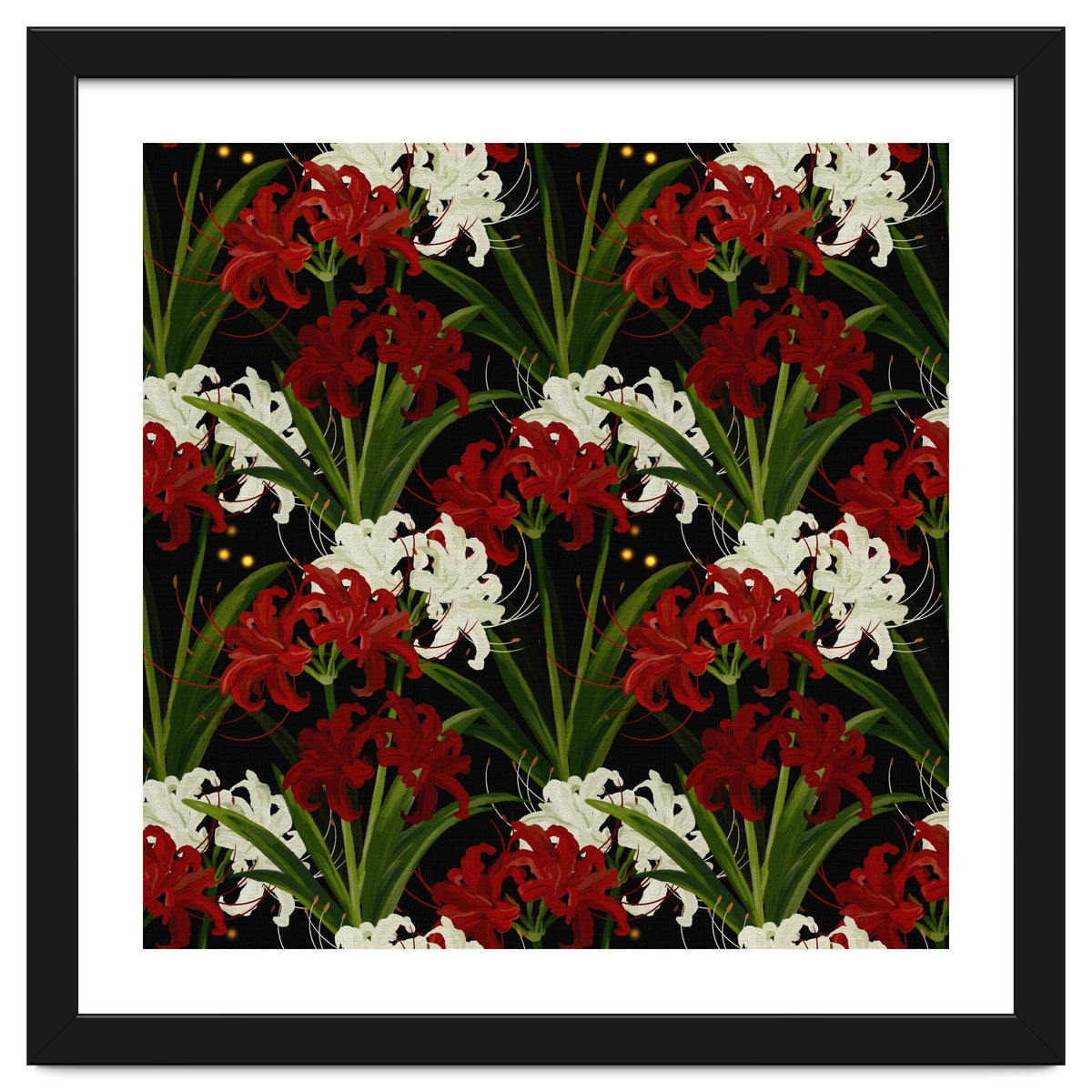 Red and White Spider Lily Flower Print Elegant Botanical Japanese Inspired Floral Artwork