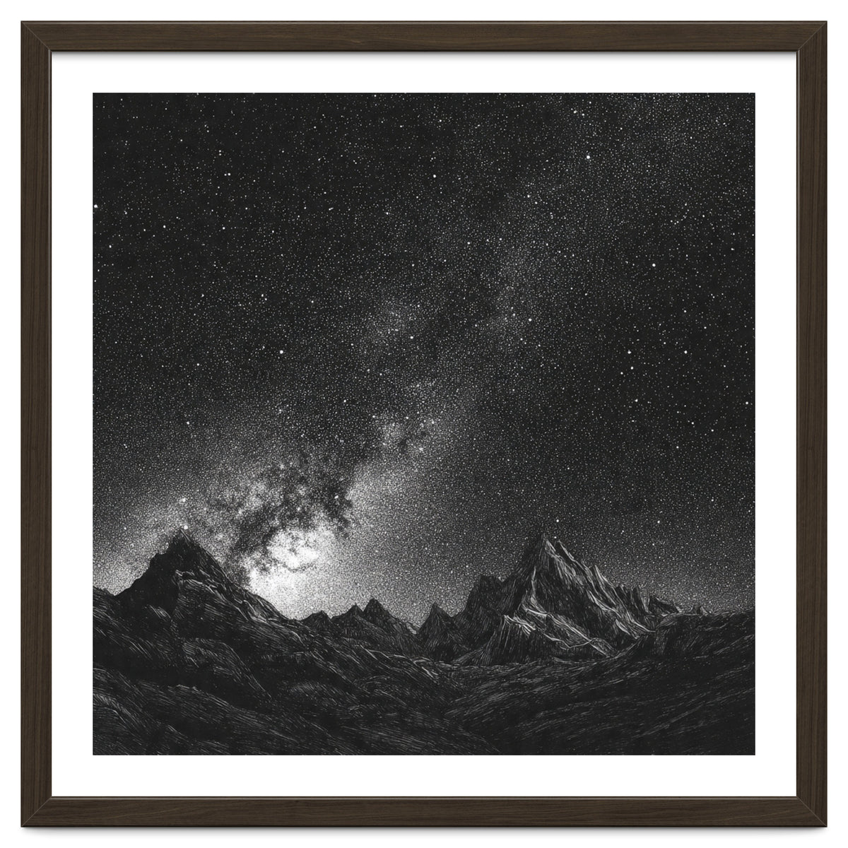 Starlit Mountain Majesty: Detailed Monochrome Milky Way