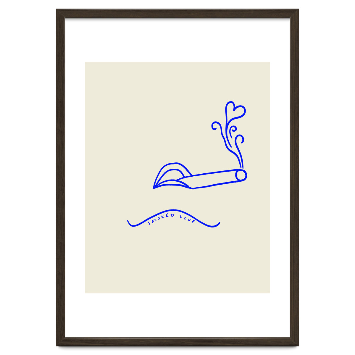 Smoked Love, Line Art Drawing Sketch, Minimalism Doodle Woman Cigarette Cigar Smoke, Eclectic Bohemian Framed
