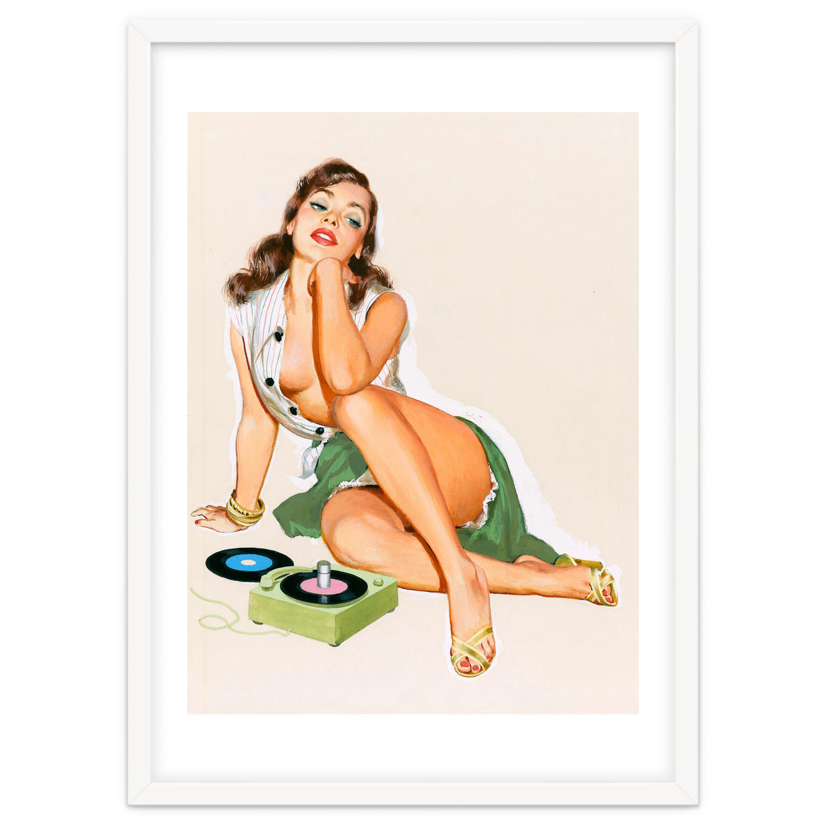 Sexy Pinup Woman Posing With Record Player