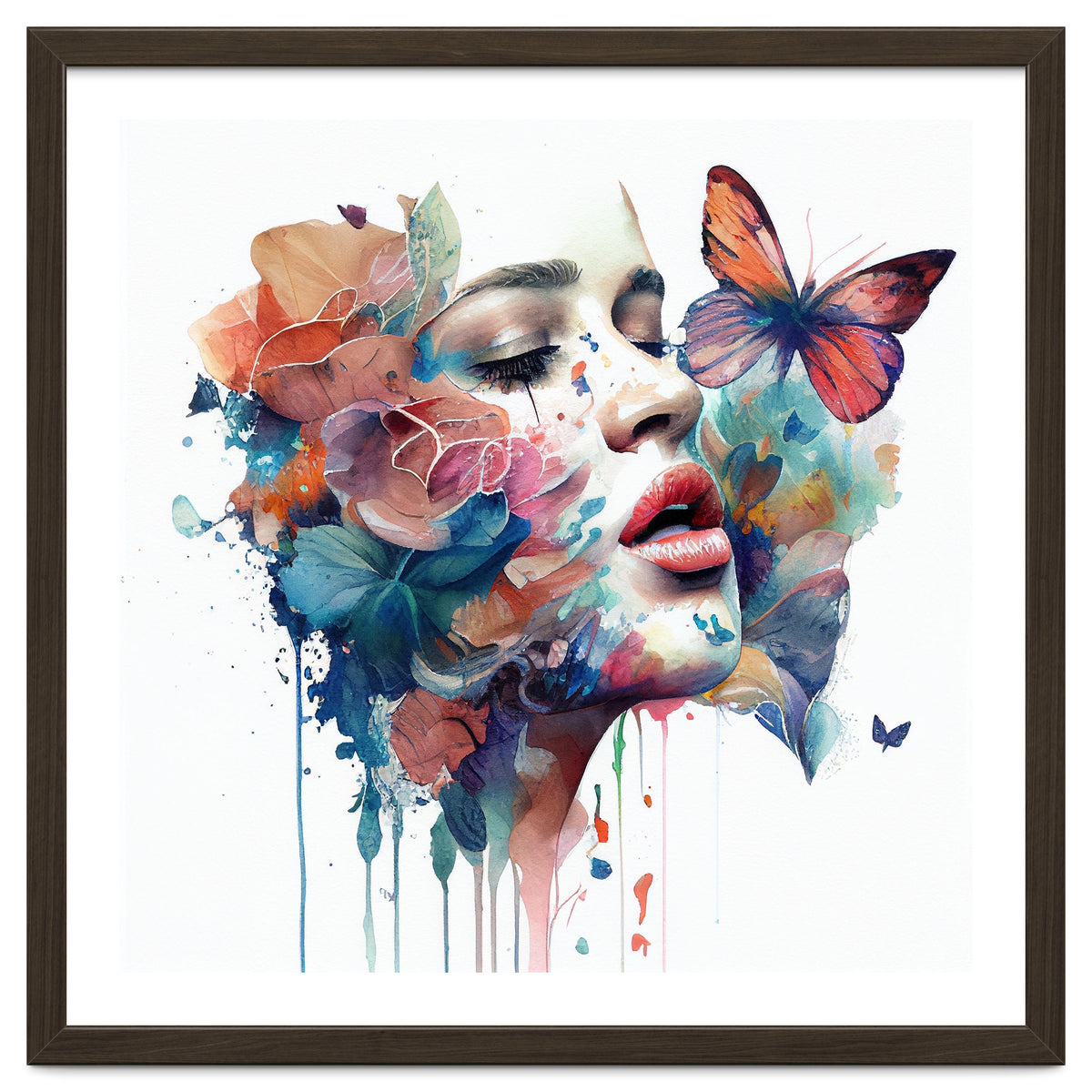 Watercolor Floral Woman Face #1