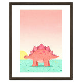 Stegosaurus Watercolor Art, Cute Dinosaur Nursery Print, Coral Dino Illustration thumbnail