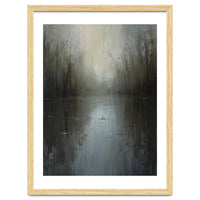 Ethereal Rainy Lake Forest Oil Painting