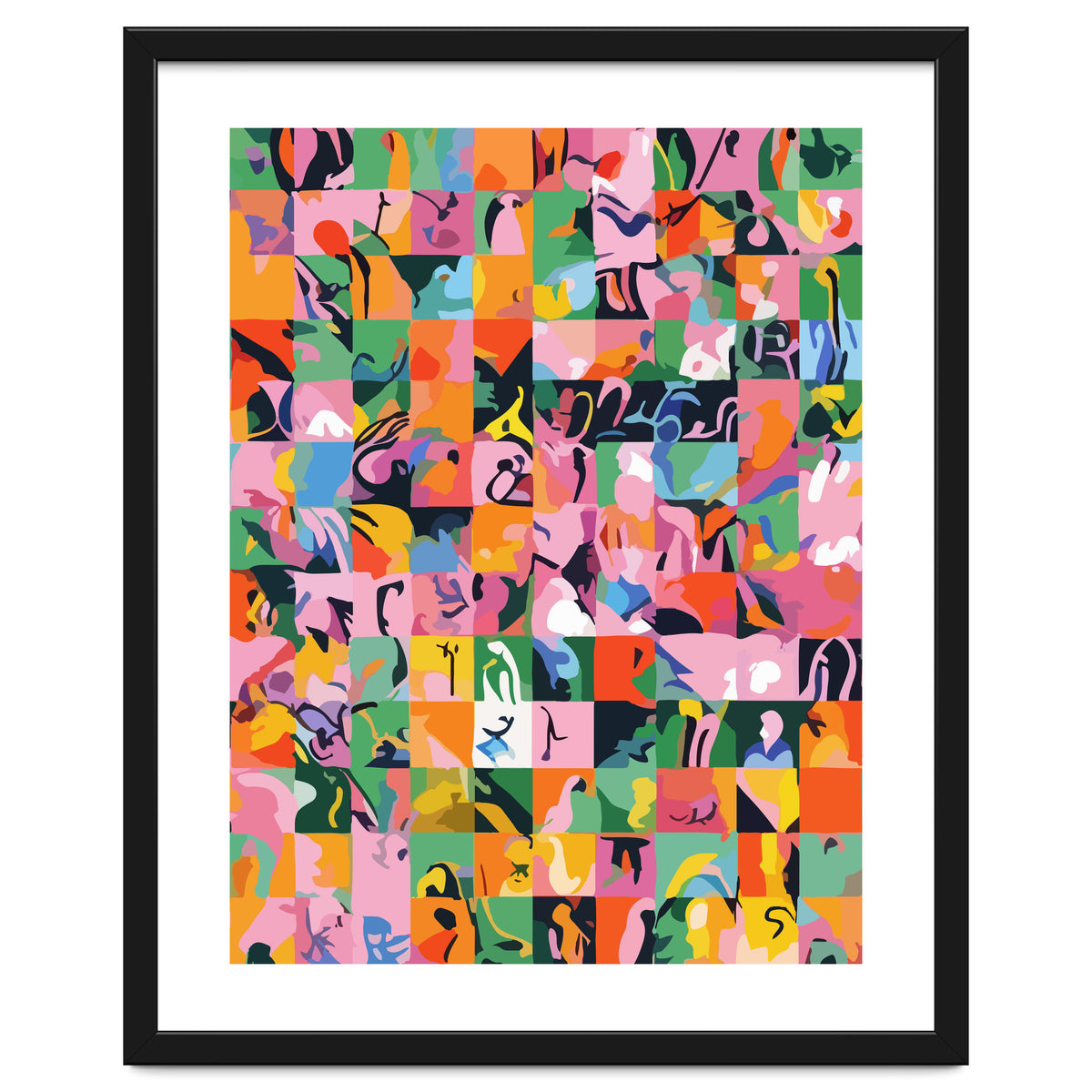 Life On A Checkboard, Abstract Maximalism Eclectic Painting, Bohemian Pop Of Color Illustration