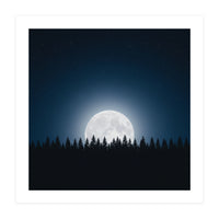Midnight Serenity: Full Moon Over Forest Silhouettes (Print Only)
