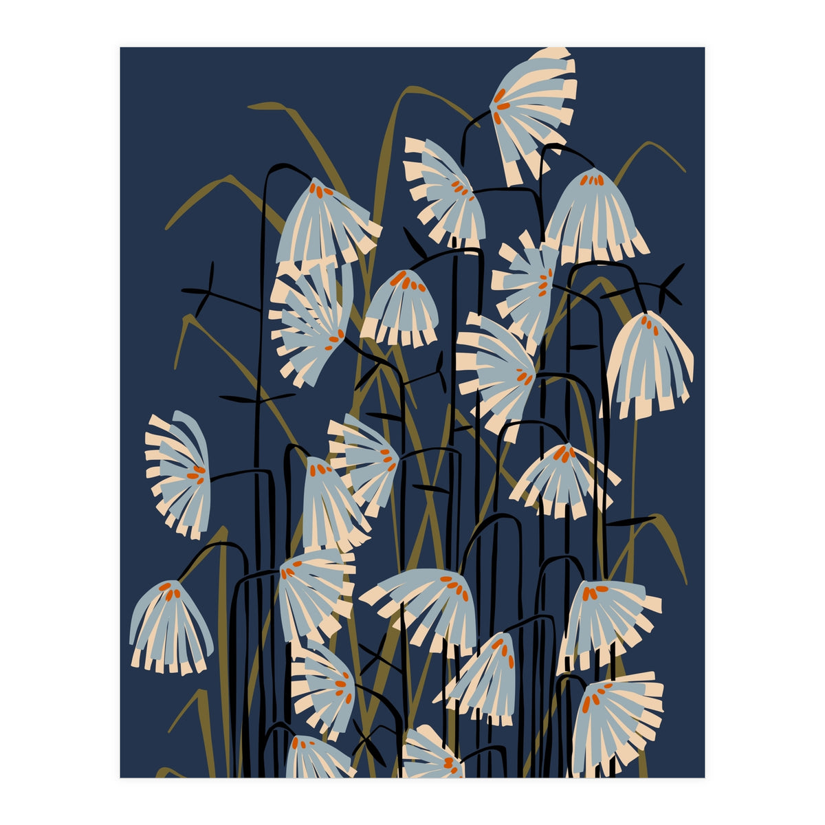 Linocut flower meadow blue (Print Only)