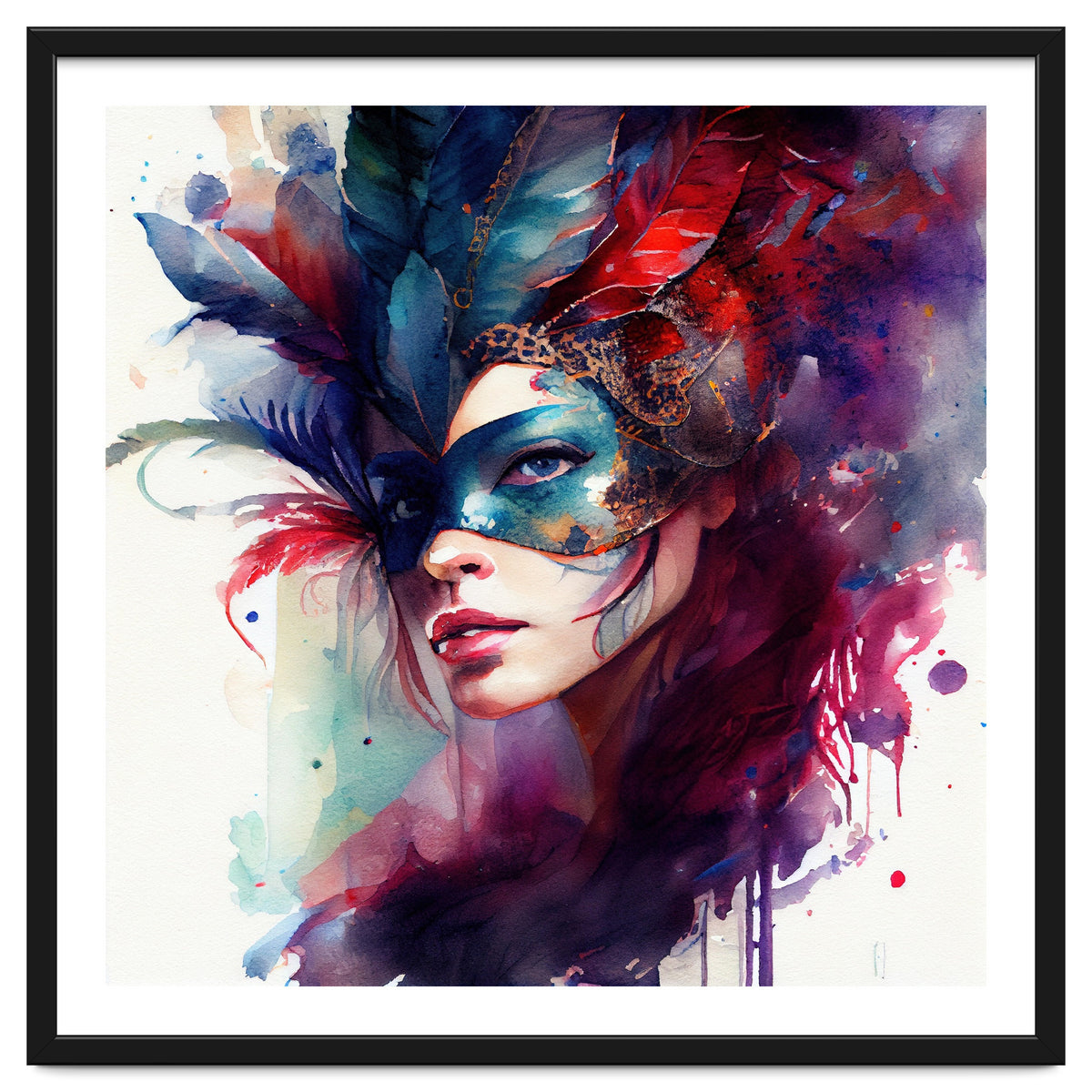 Turquoise Feathered Carnival Mask Portrait