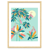 Drawn To The Moon, Stork Heron Flamingo Birds, Tropical Pastel Wildlife Forest Nature, Animals Jungle Bohemian Eclectic Fly thumbnail