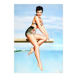 Smiling Sexy Pinup Girl Posing On A Board (Print Only) thumbnail