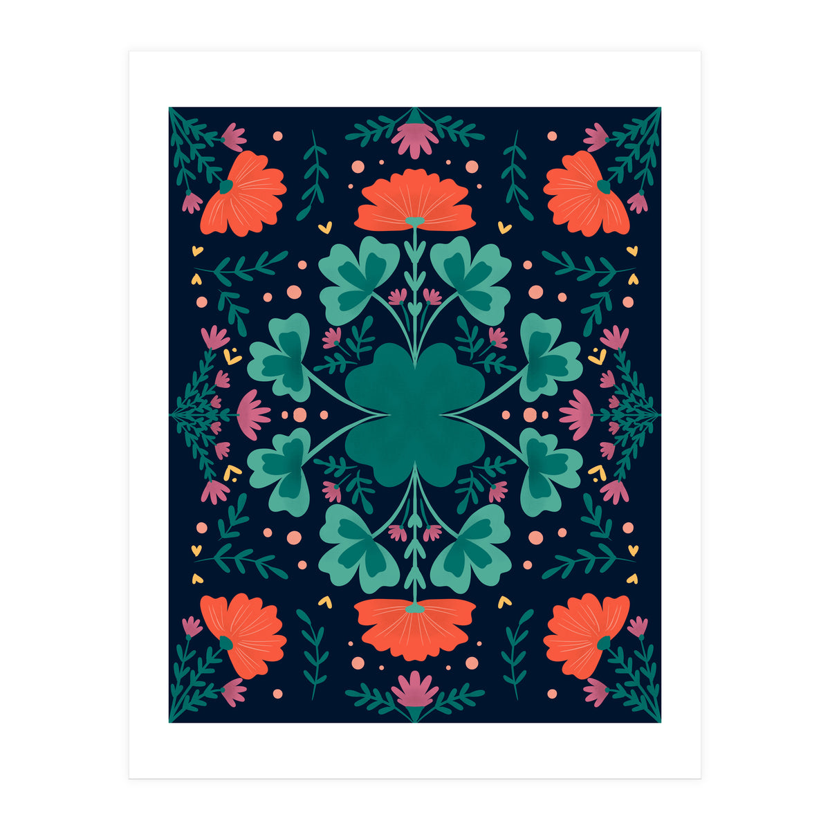Clovers And Flowers Teal and Orange (Print Only)