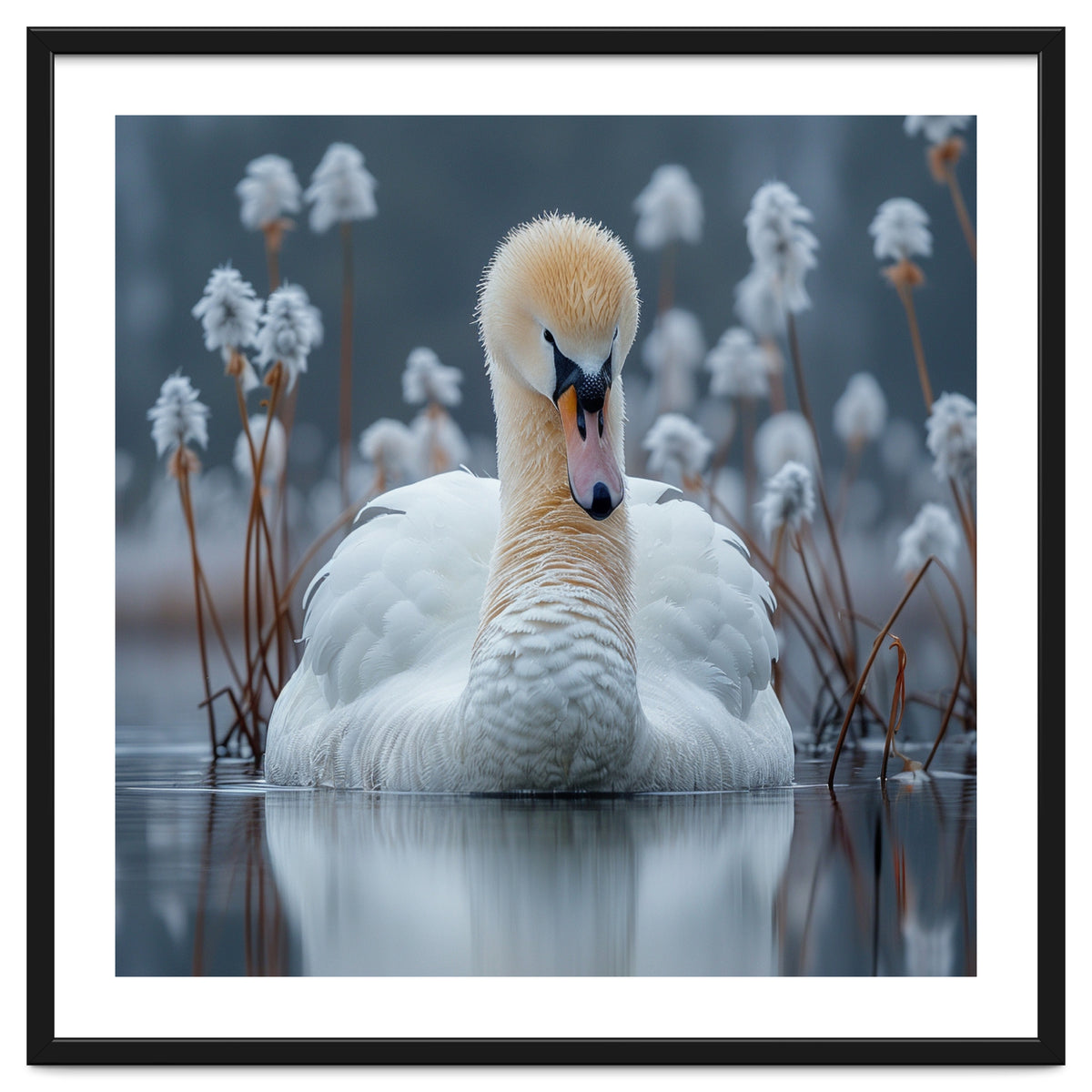 Swan Floating Serene On Calm Water