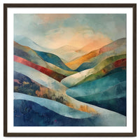 Abstract Mountain Landscape Painting with Textured Rolling Hills
