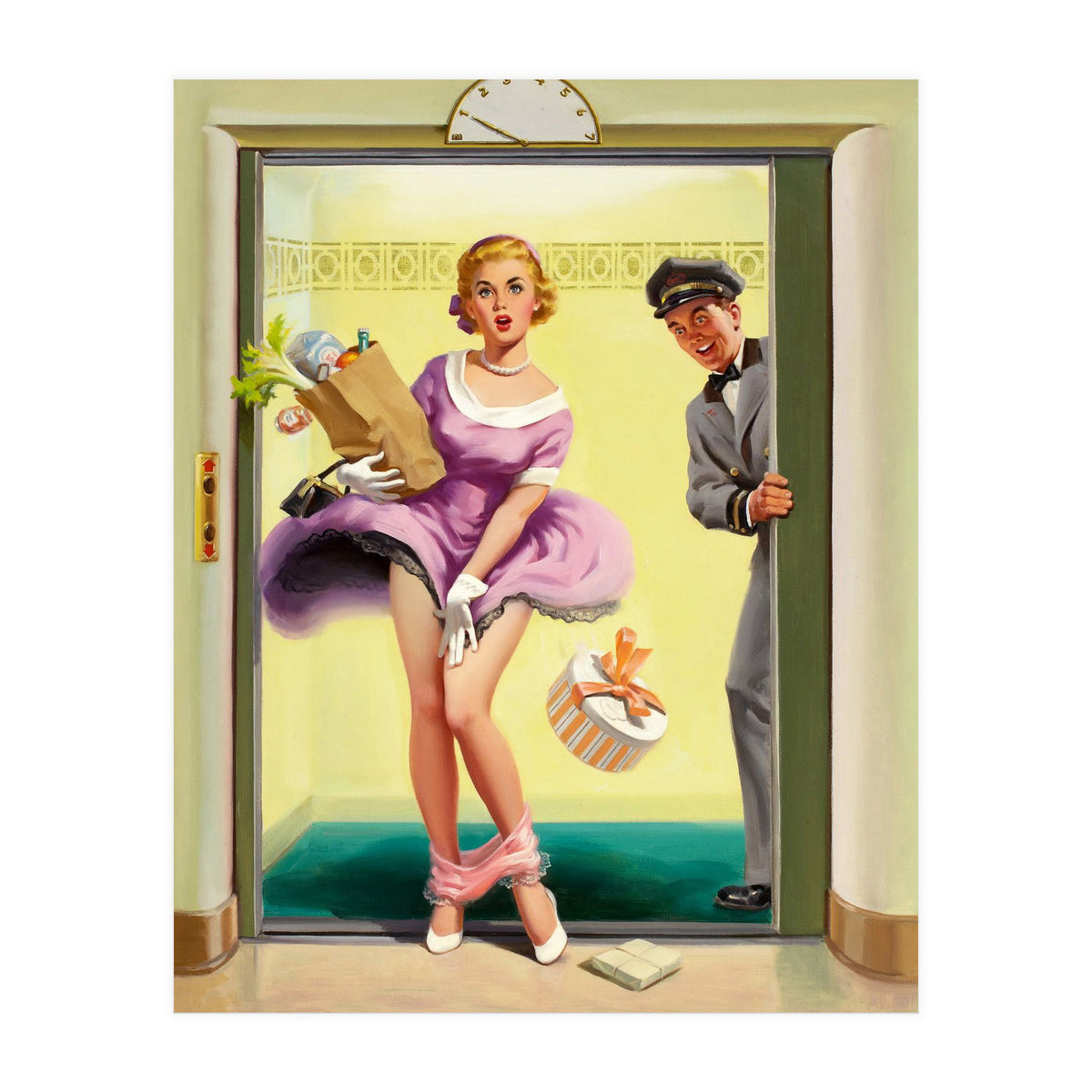 Pinup Sexy Girl Had Accident While Leaving The Elevator (Print Only)