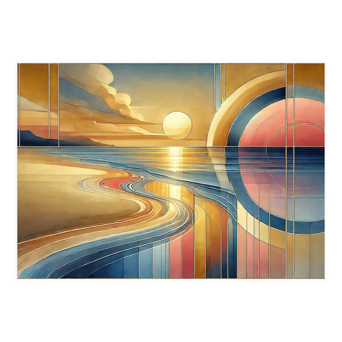 Sundown Serenity Scene In Art Deco (Print Only)