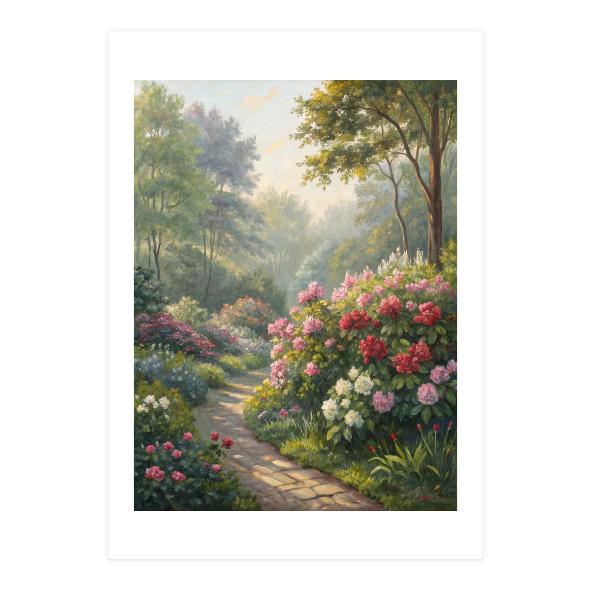 Sunlit Spring Garden Path Oil Painting (Print Only)