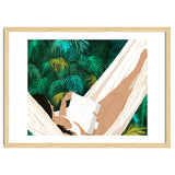 Summer Hammock Reading, Tropical Jungle Travel, Watercolor Nature Bohemian Forest Plants, Palm Beach thumbnail