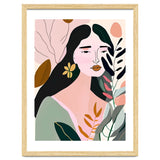 Reinvent, Beautiful Woman Girl Pastel Line Art, Minimal Botanical Nature Portrait, Modern Bohemian Drawing Nomadic Summer Self Love thumbnail