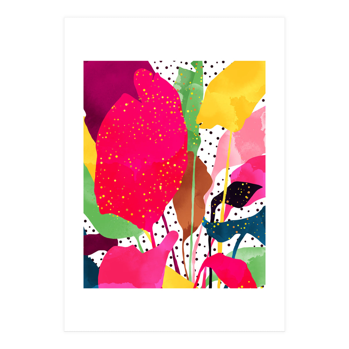 Modern Botanical, Nature Plants Tropical Jungle Garden, Eclectic Pop Of Color Glitter Gold Bohemian Graphic (Print Only)