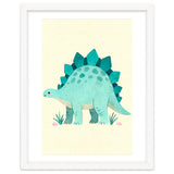 Teal Stegosaurus Watercolor Art, Cute Dinosaur Nursery Print, Whimsical Dino Illustration thumbnail
