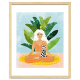 Meditation With Thy Cat Poster | Blonde Woman of Color | Tropical Banana Leaves Quirky Pet Workou thumbnail