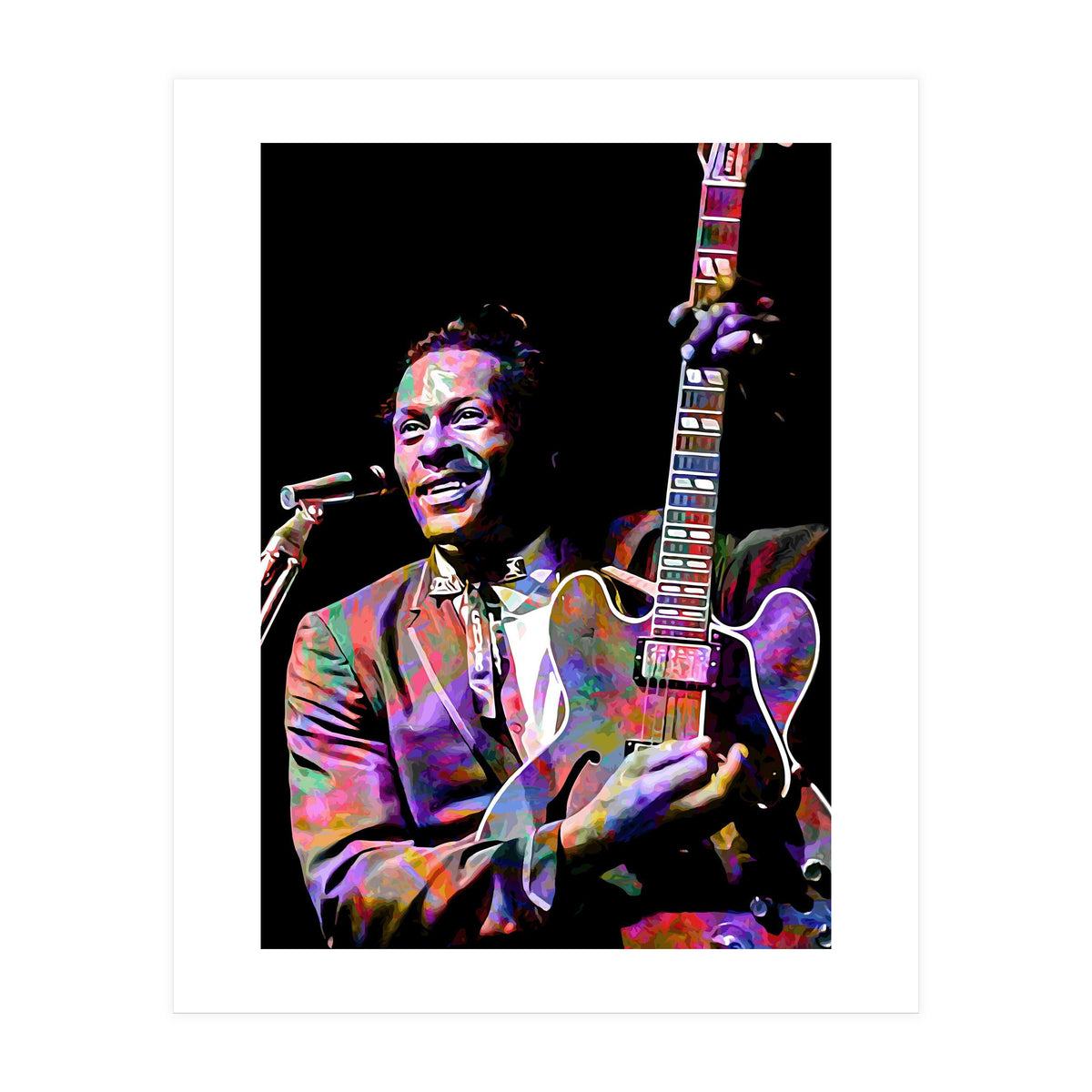 Chuck Berry Rock and Roll Guitarist Colorful (Print Only)