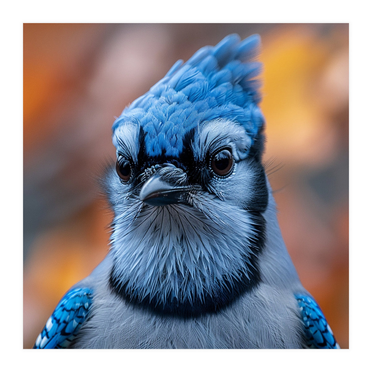 Close Up Blue Jay Bird With Detailed Feathers (Print Only)