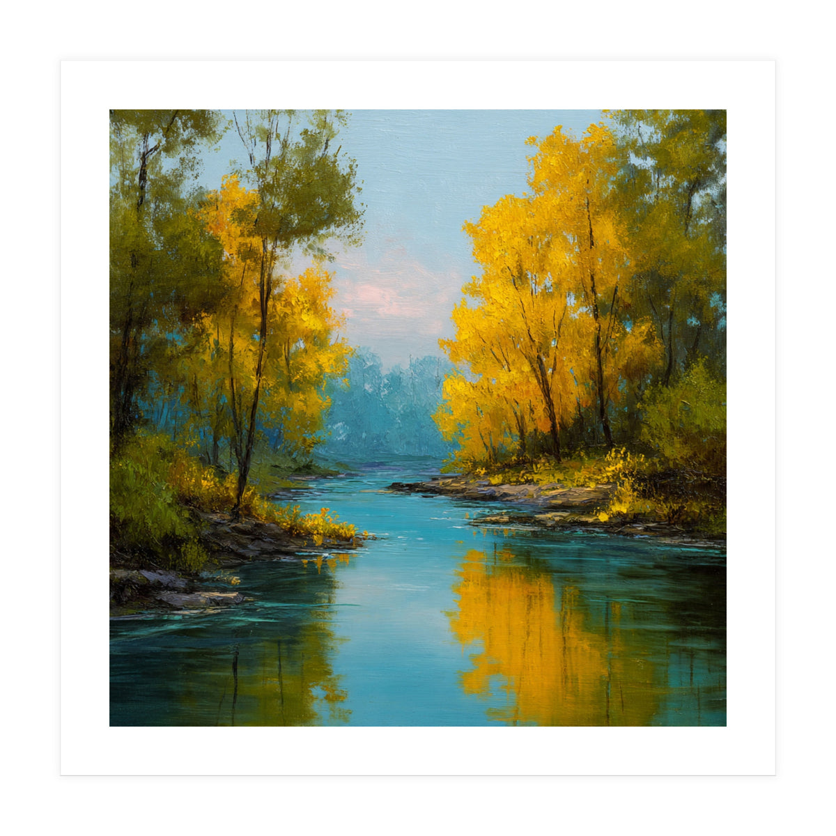 Serene Autumn River Landscape (Print Only)