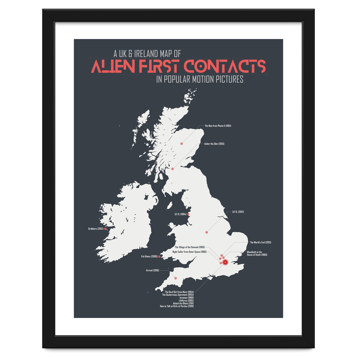 UK & Ireland Map of Alien First Contacts in Movies