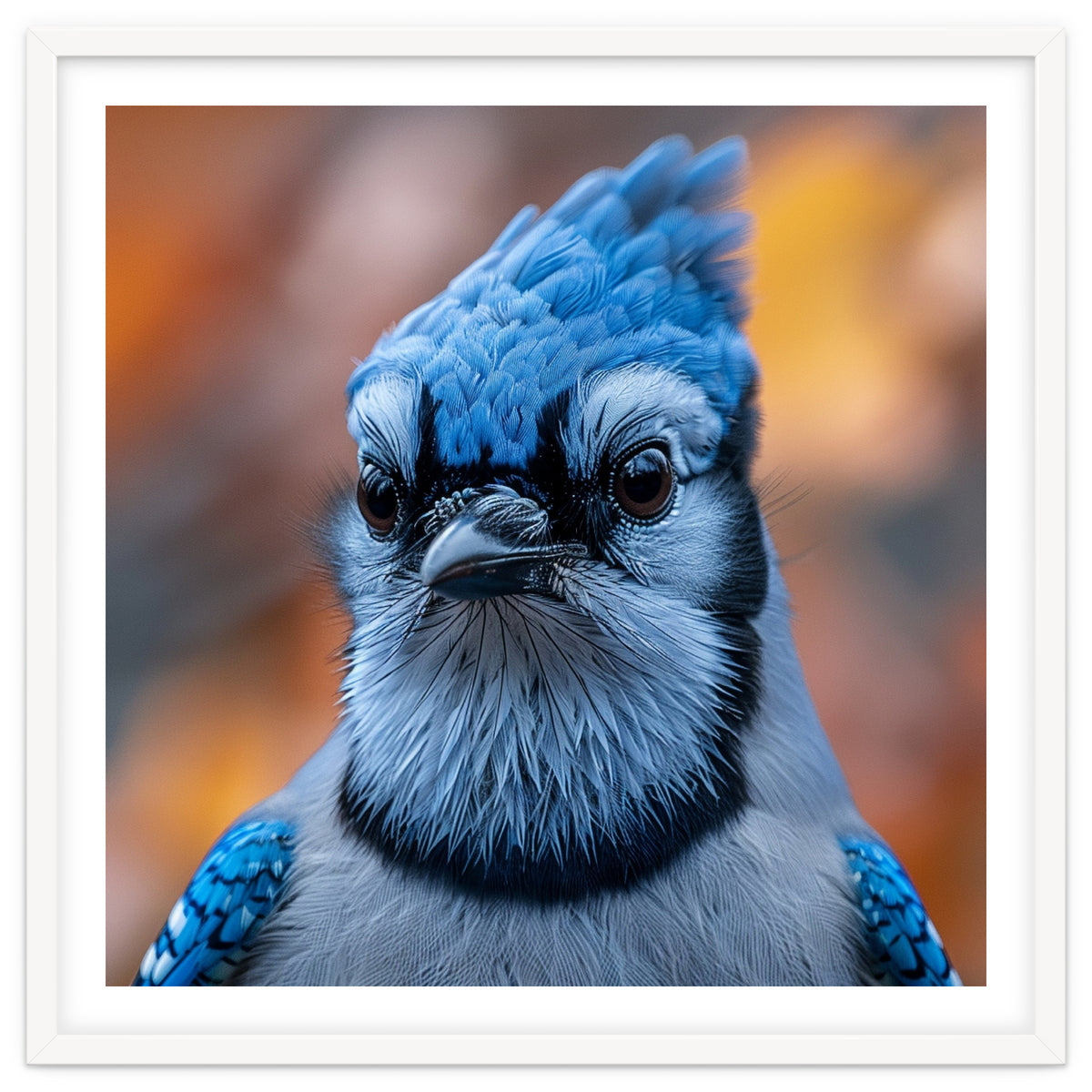 Close Up Blue Jay Bird With Detailed Feathers