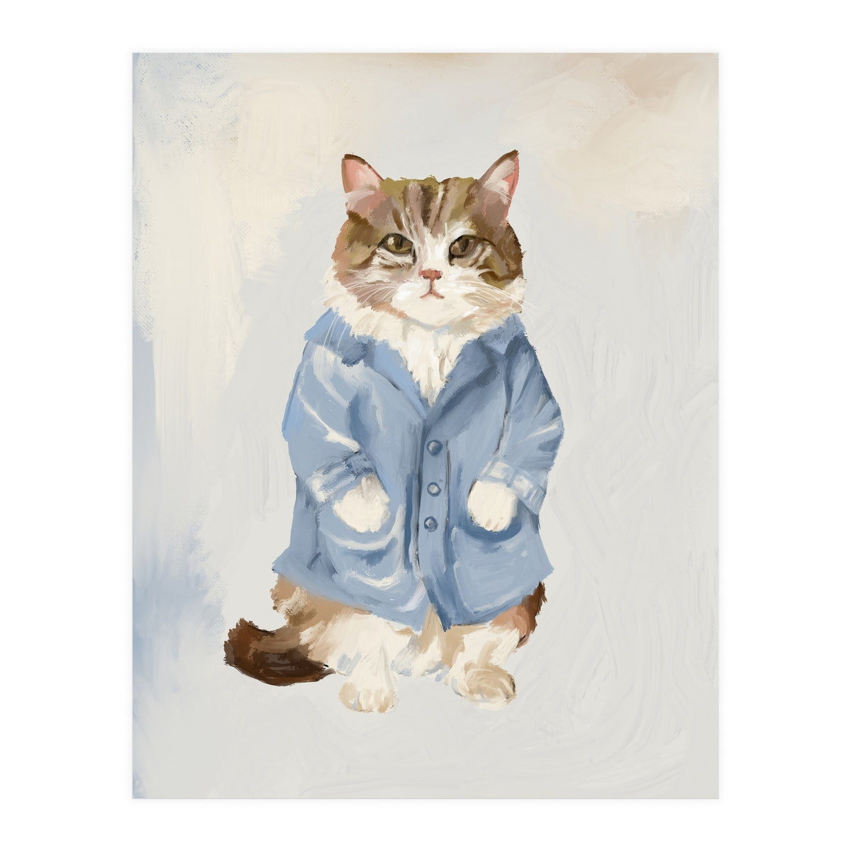 Sir James fluffy Tom cat in his blue pajamas oils (Print Only)