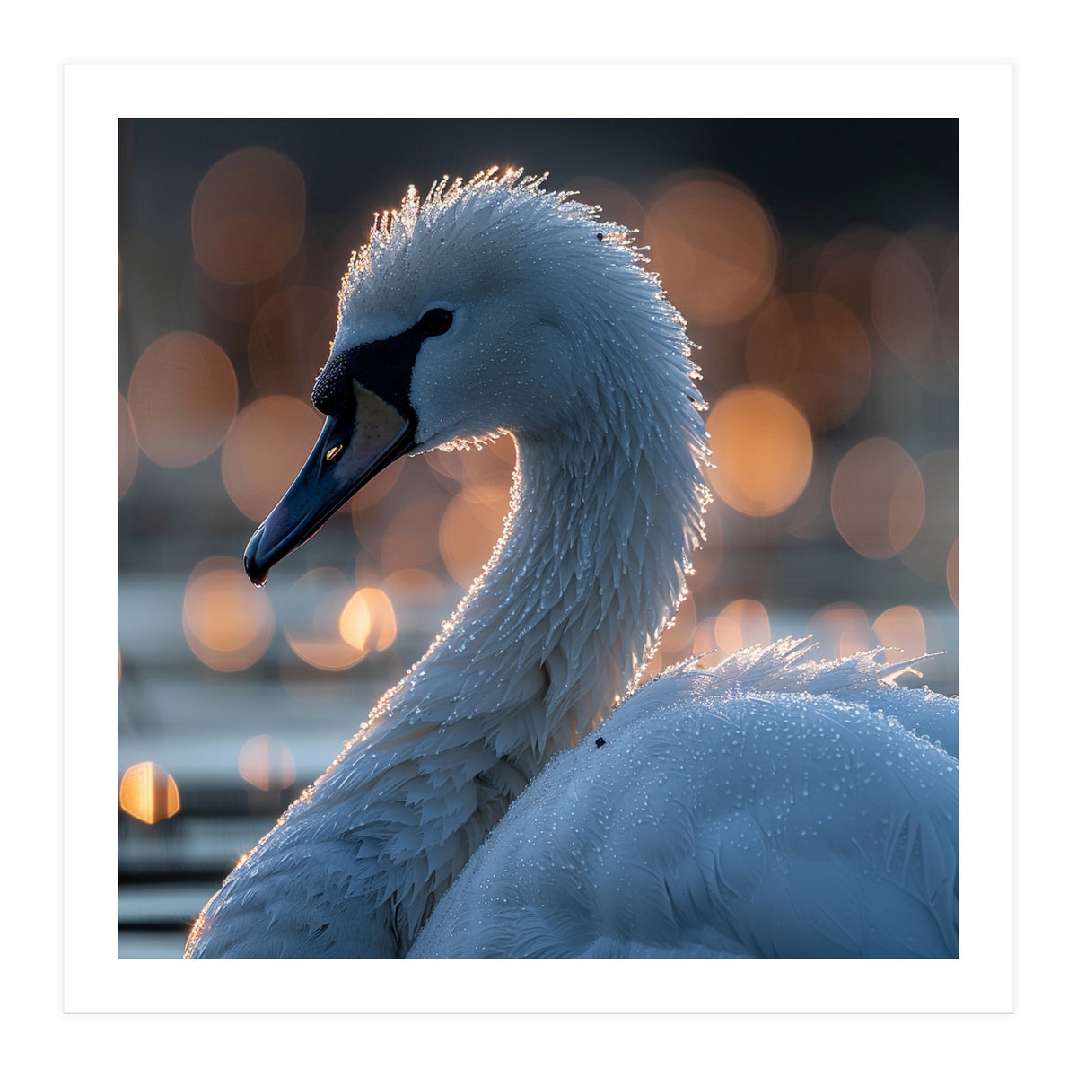 Close-up Shot of a Swan with Water Droplets (Print Only)