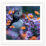 Puffin Bird Among Vibrant Purple And Orange Flowers thumbnail