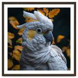 Yellow Crested Cockatoo Portrait Autumn Leaves Dark thumbnail