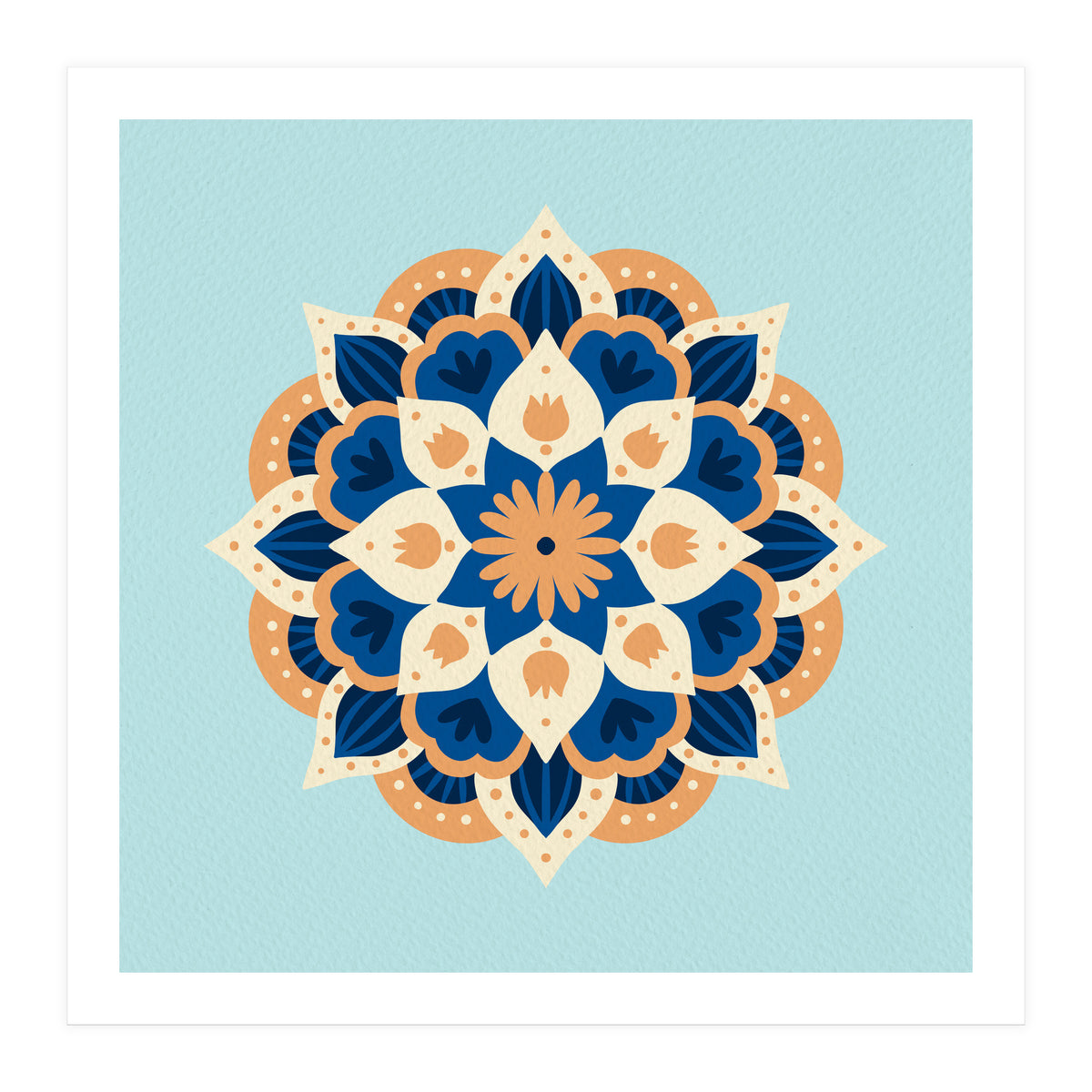 Mandala flower - orange and blue (Print Only)