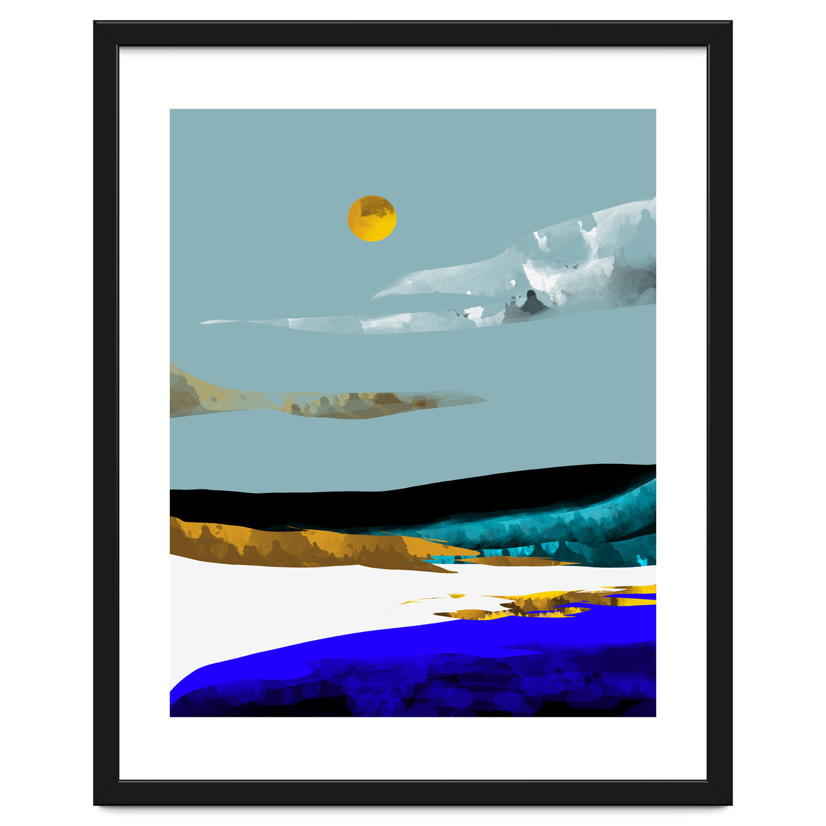 Duality & Intention, Abstract Nature Landscape Adventure Painting, Travel Mountains Sun Sky Scandinavian Clouds