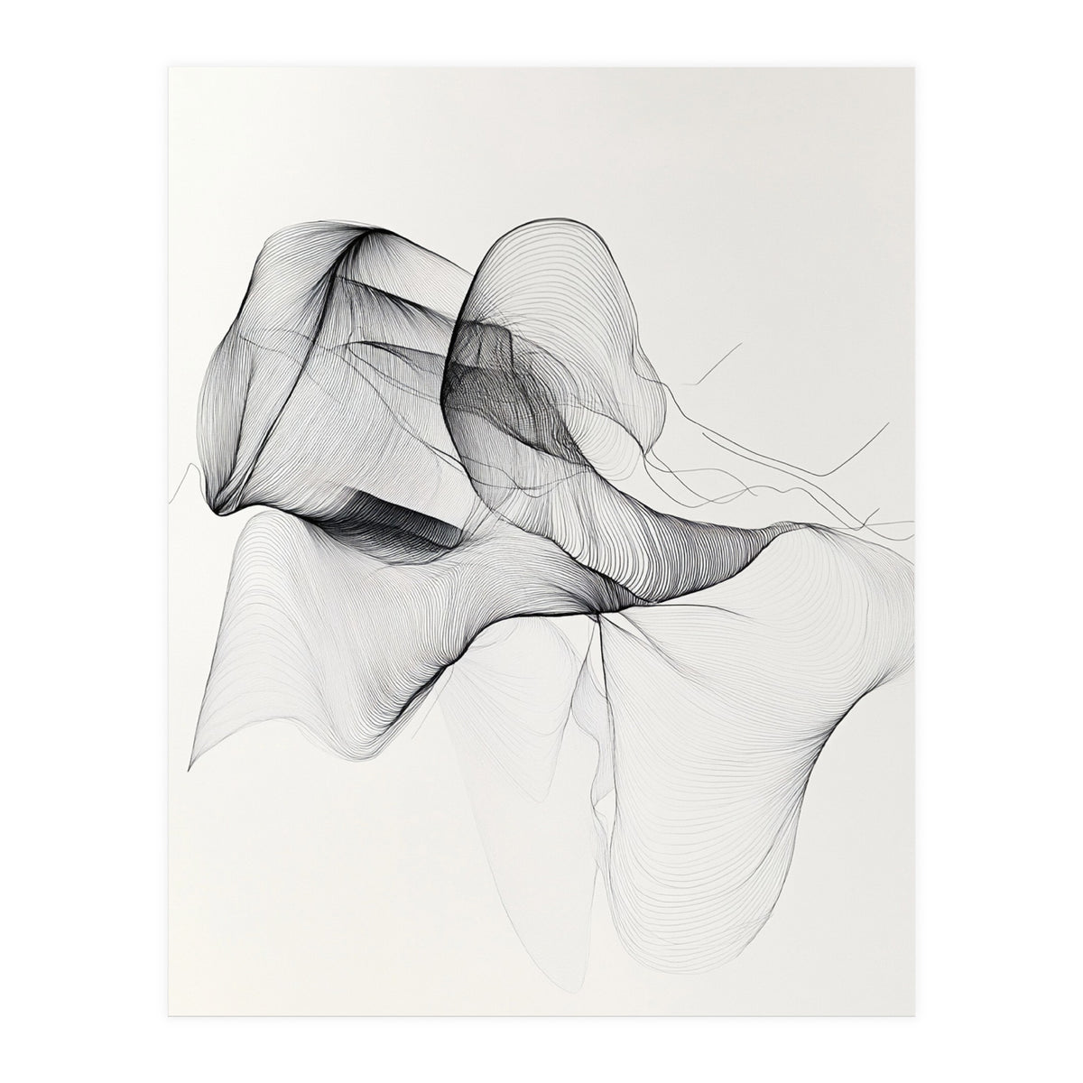 Abstract Black And White Flowing Lines Art (Print Only)