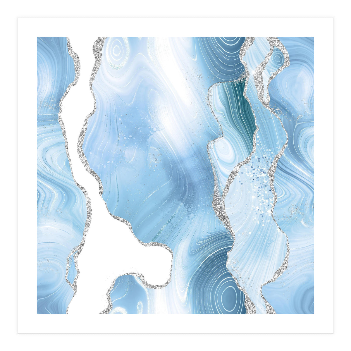 Blue & Silver Agate Glitter Texture 05  (Print Only)