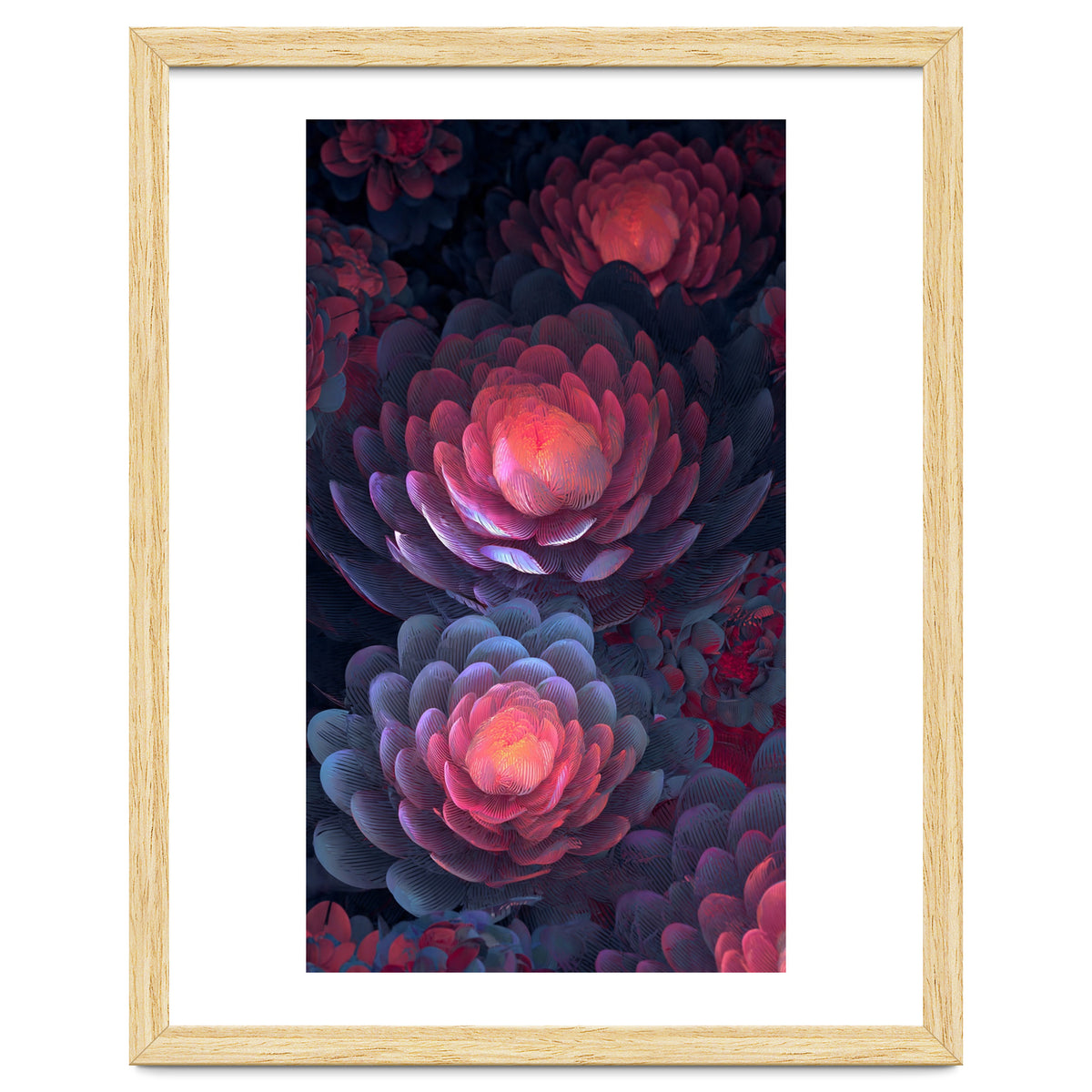 Ethereal Neon Blooms: Intricate 3D Floral Fractal Art
