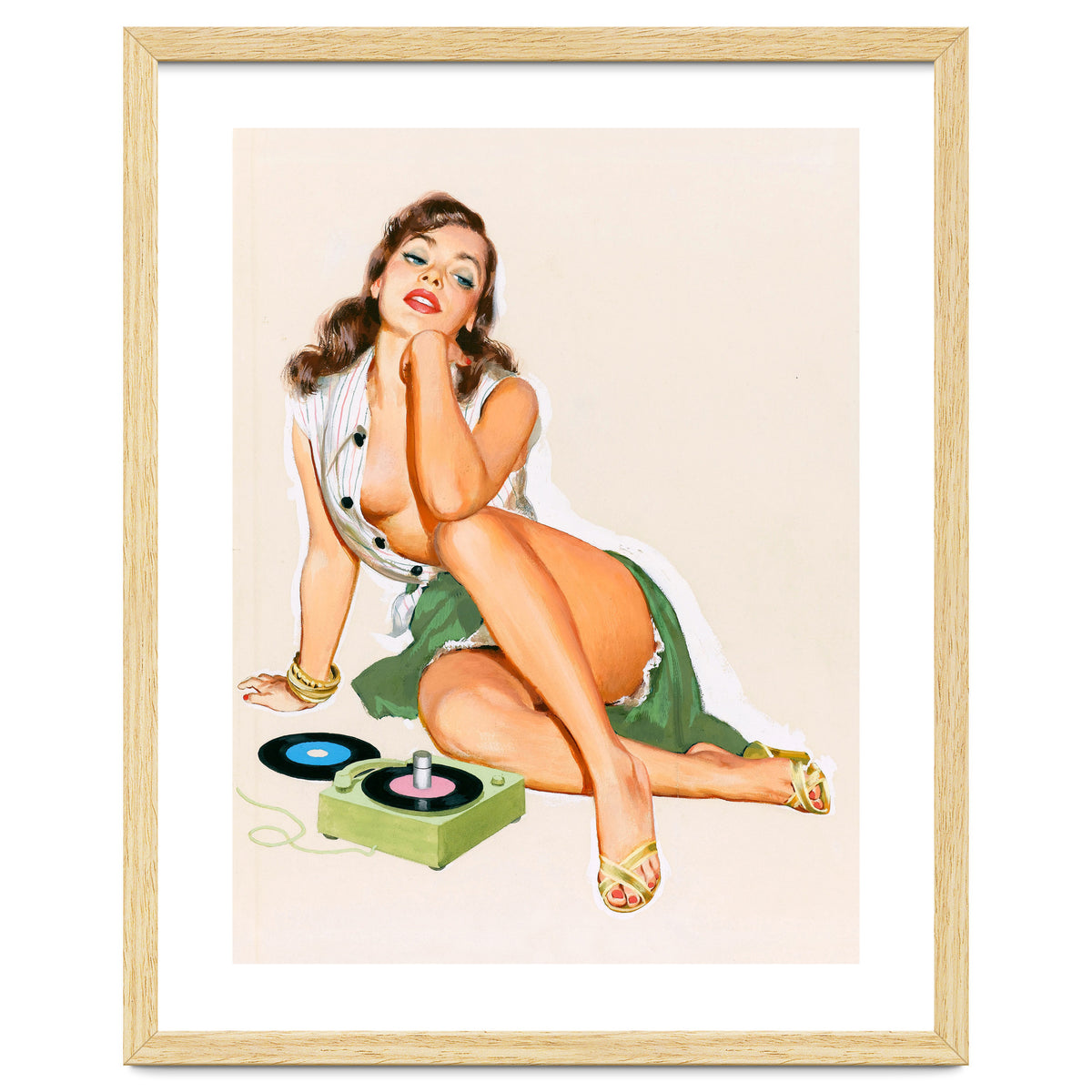 Sexy Pinup Woman Posing With Record Player