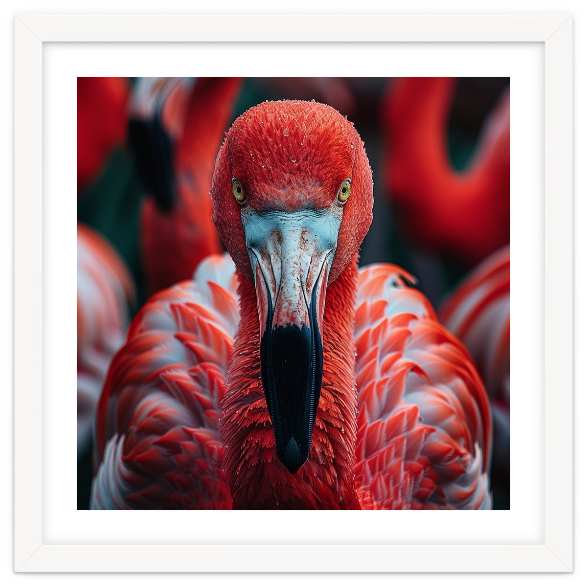 Close Up Flamingo Head With Bright Red Feathers