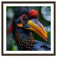 Close Up Of Helmeted Hornbill Bird In Rain
