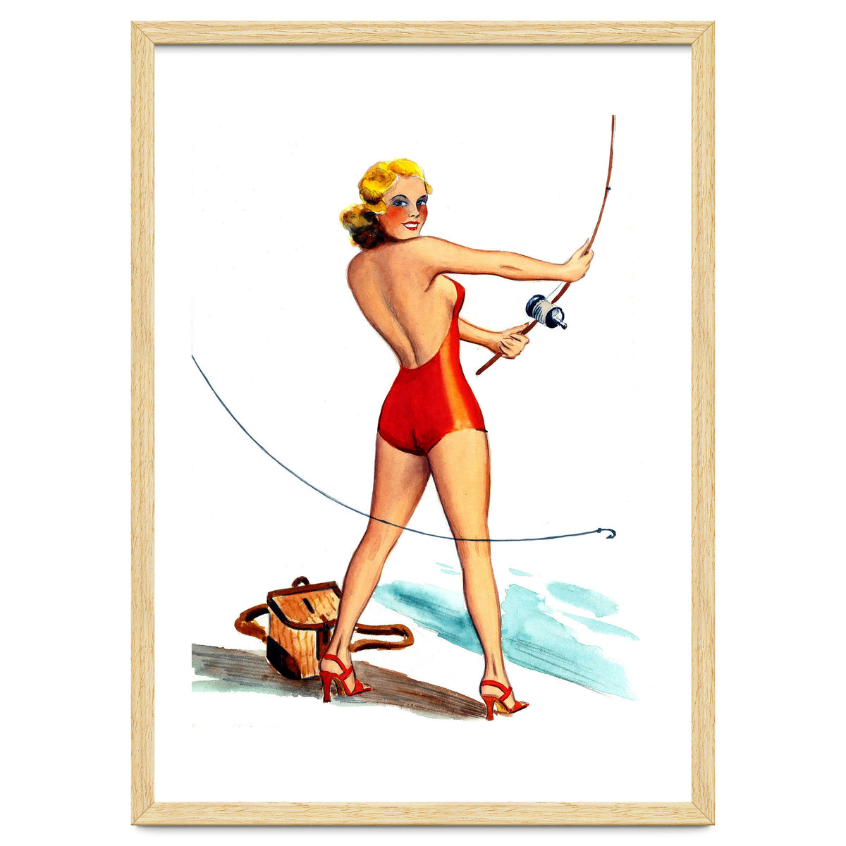 Pinup Girl Fishing On The Coast