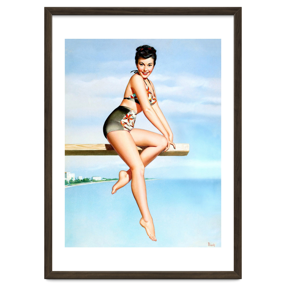 Smiling Sexy Pinup Girl Posing On A Board