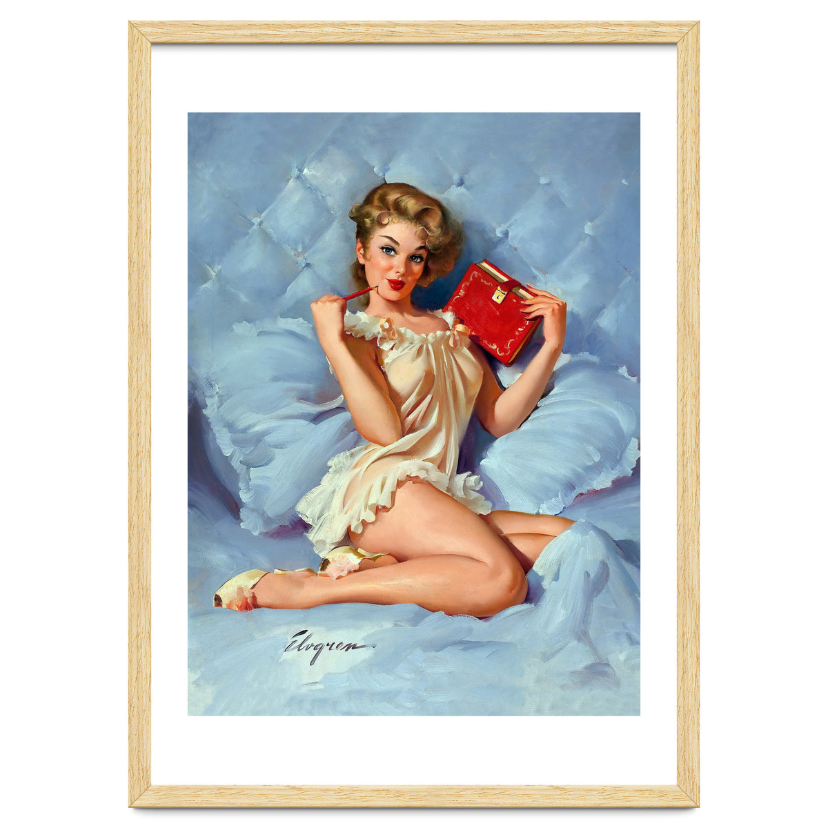 Pinup Sexy Girl Posing With Her Red Book
