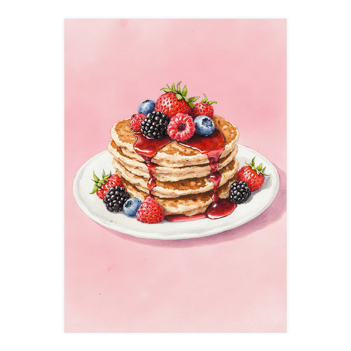 Berry Pancakes – Watercolor Breakfast Food (Print Only)