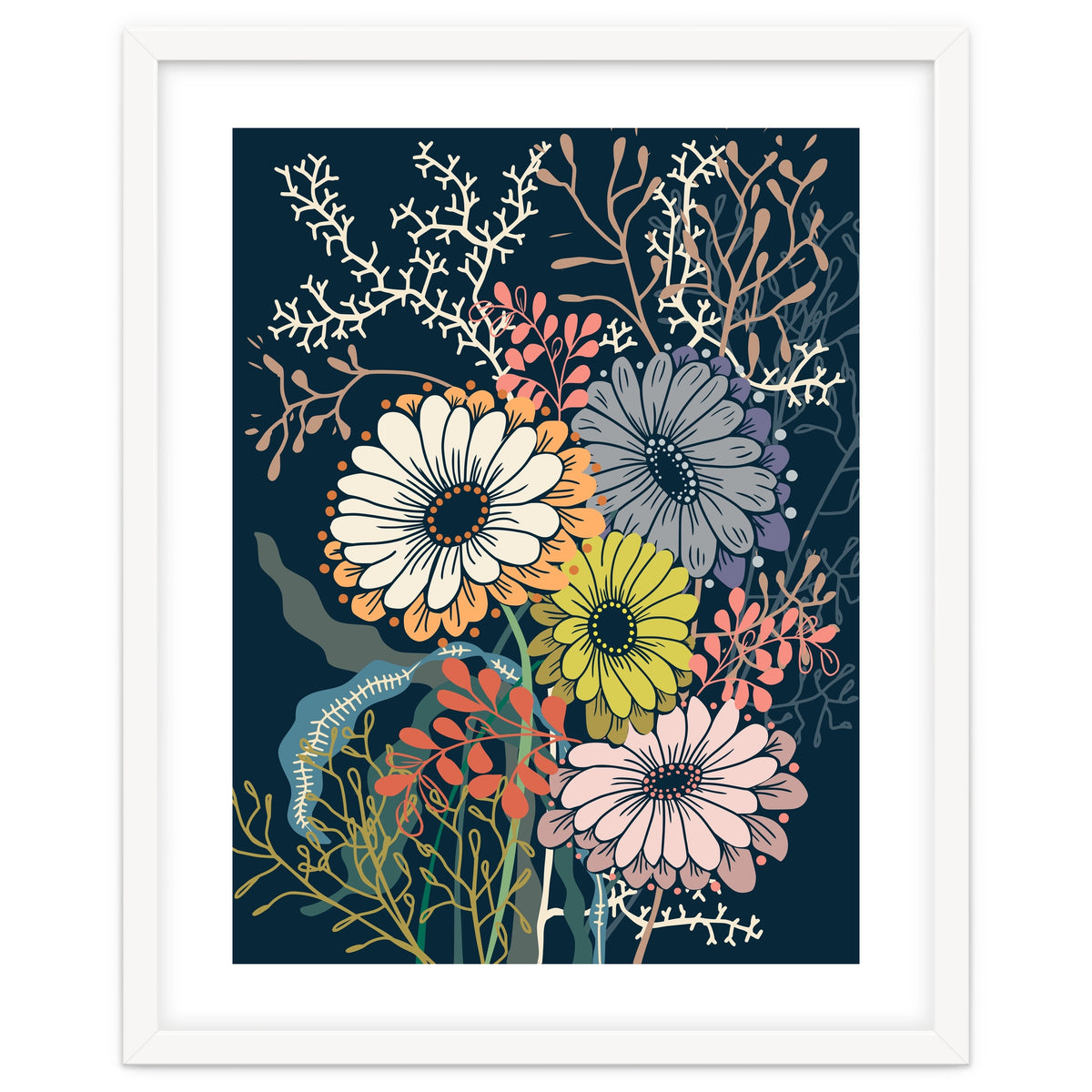 Springtime daisies dark blue